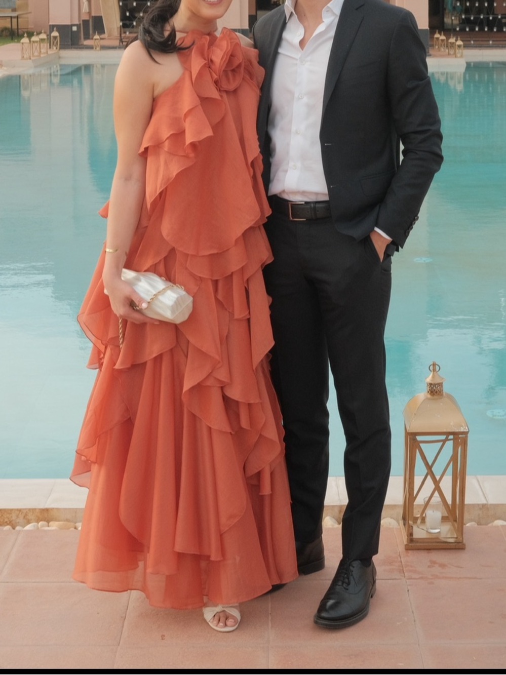 AJE Pandorea Layered Maxi Dress Floral Ruffle Coral Clay US 6